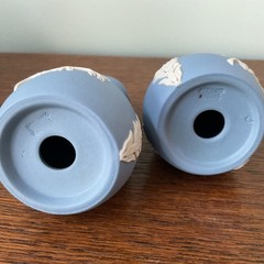 Wedgwood Blue Jasperware Four Seasons Cherubs Salt & Pepper AND Pair Bud Vases