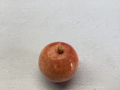 Vintage Polished Peach Pink Red Apple Marble Stone Fruit w/ Wood Stem