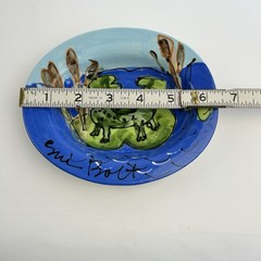 Sue Bolt Hand Painted Small Art Plate Trinket Dish Bowl Frog Decor Signed Vtg