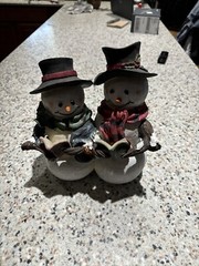 Caroling snowmen. Unbranded 11” Tall 10” Wide Ceramic?