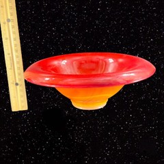 Antique 1920s Northwood Chinese Coral Amberina UV Glow Footed Rolled Rim Bowl