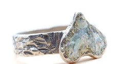 Roman Glass Sterling Silver 925 Heart Ring Ancient Bluish Fragment 200 B.C Size7