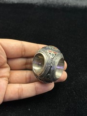 Old Islamic Writing Turquoise Ring Silver Plated Afghanistan Origin Size 9