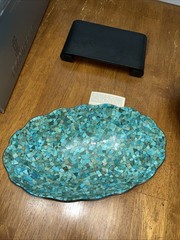 Jay King Green/blue Turquoise Mosaic Scalloped Stainless Edge Bowl