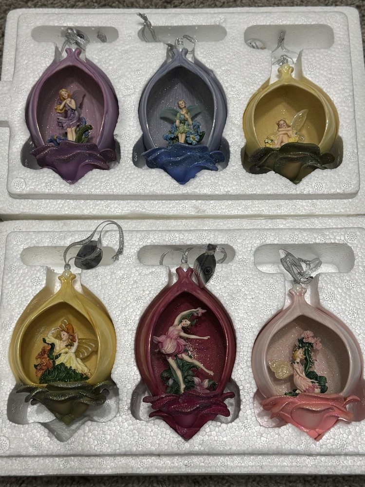 The Bradford Editions 2000 “Secret Gardens Heirloom Porcelain” Ornaments x6