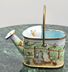 Empress Arts LTD 2000 Miniature Enamel Watering Can Bunny Rabbit Basket Vintage