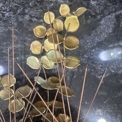 Vintage HOMCO Brass Eucalyptus Leaves Sculpture Wood Planter Plant Decor MCM