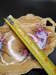 Beautiful FLORAL PORCELAIN EDWARDIAN Plate Trinket Dish Butterscotch