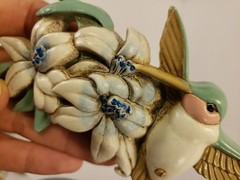 Vtg 1993 Burwood Products 3 Pc Hummingbirds Wall Hanging Set Made in USA pastel