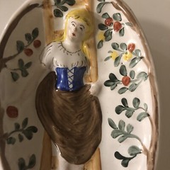 Vintage RISQUÉ LADY Behind Ceramic Dish Double Sided 6.25”x4”