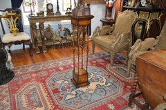 Neoclassical Wooden Walnut Burl & Bronze Pedestal Stand Tall 43 1/2 in