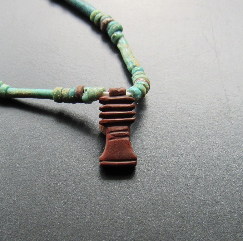 NILE Ancient Egyptian Djed Amulet Mummy Bead Necklace ca 600 BC