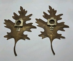 Vintage Set 2 Oak Leaves Home Interiors Gold Copper Metal Wall Art Decor HOMCO