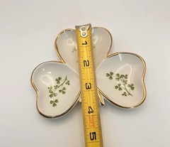 Arklow Shamrock Three Leaf Trinket Dish Tray Gold Trim Made in Ireland