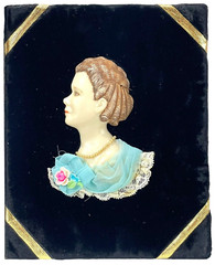 Antique Celluloid Portrait on Velvet Wall Art Unframed As Found Beautiful Woman
