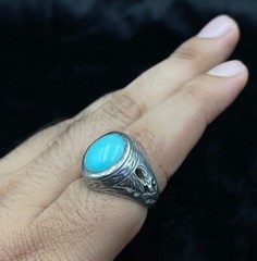 Afghan Sterling Silver Old Vintage Central Asia Ring With Natural Turquoise Ston