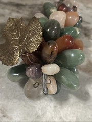 Stone Grape Cluster Leaf Polished Rose Quartz Jade Agate Multicolor VTG 6.50” In