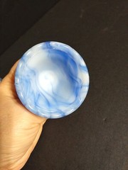 VINTAGE 3 AKRO AGATE Blue Slag Glass Leaf, Shell & Corncopia Shape