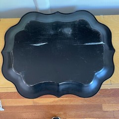 VTG Black Tole Toleware Painted Tray Scalloped Floral Cottage Goth Boho 20″x25″