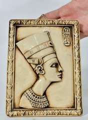 Unique Ancient Egyptian Stela of Nefertiti Wall Relief With Hieroglyphs