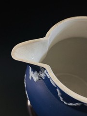 ANTIQUE WEDGWOOD DARK BLUE JASPER WARE DIP PITCHER c 1891 Sacrificial Figs 5”