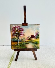 Vintage Limoges Enamel Miniature Painting Christiane Pouret France With Easel#23