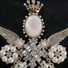 Framed Rhinestone & Faux Pearl Angel Jewelry Collage Wall Decor Art
