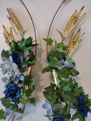 Vtg Home Interiors Brass Wheat Sheaf 2 Piece Wall Hanging Decor MCM Homco 31″
