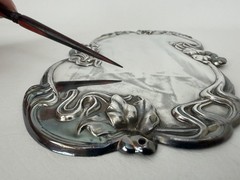 Vintage Ornate Art Nouveau Metal Casket Coffin Marker Blank Memorial Name Plaque