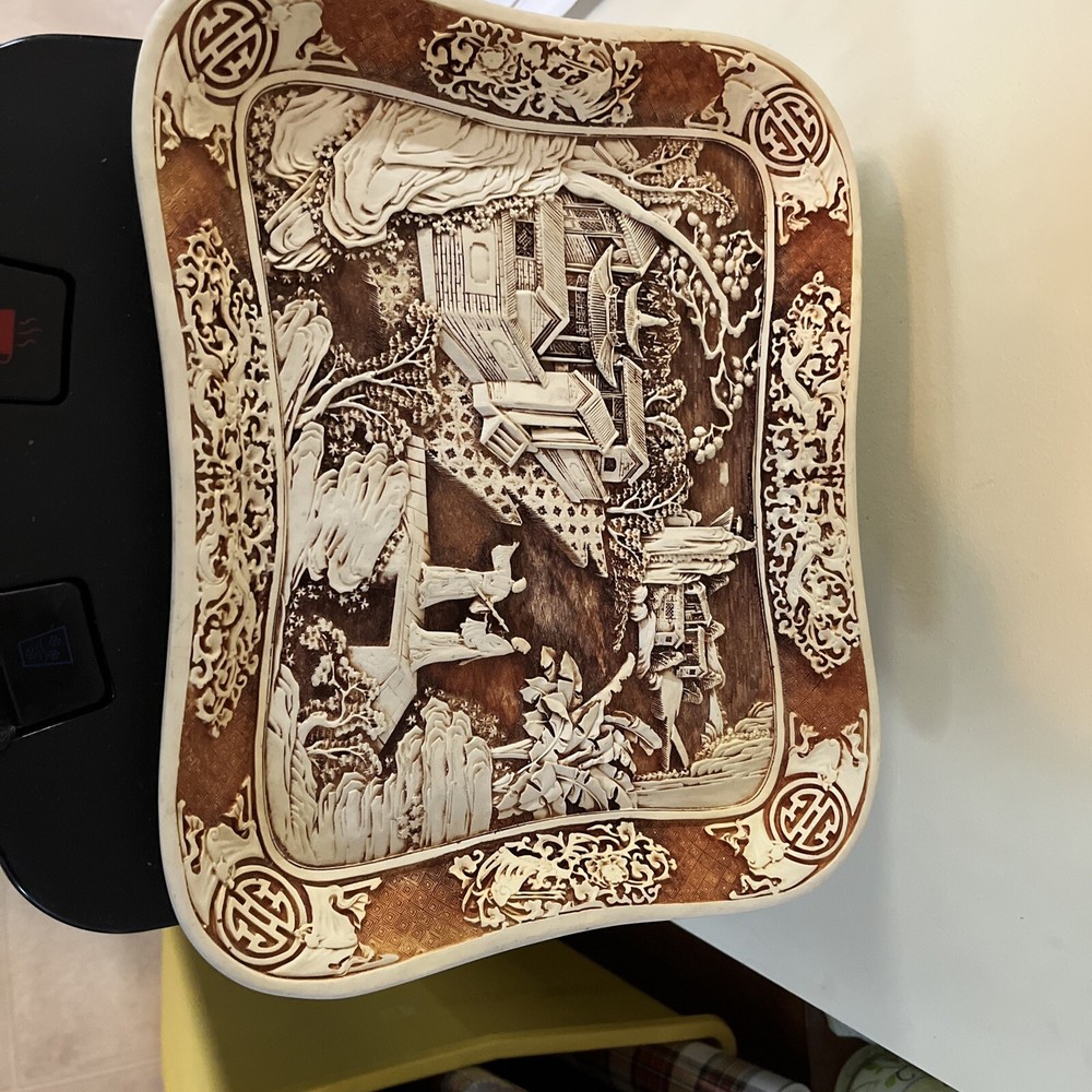 Vintage Resin Dynasty Relief Carved Tray Decor 1982 Arnart Imports