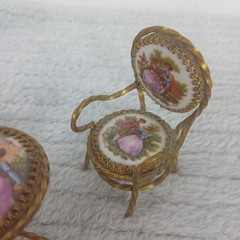 Vintage Limoges France Miniature Bistro Table And Chairs Set of 3 Dolls House