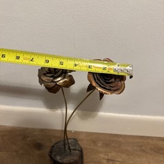 Vintage Copper? Brass? Long Stem Rose Wood Metal Standing Art MCM Hand Made?