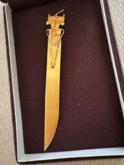 Mitus Colombia Muisca Style Letter Opener Pre-Columbian Gold Figure w/ Box