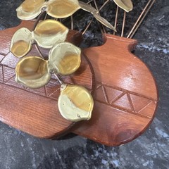 Vintage HOMCO Brass Eucalyptus Leaves Sculpture Wood Planter Plant Decor MCM