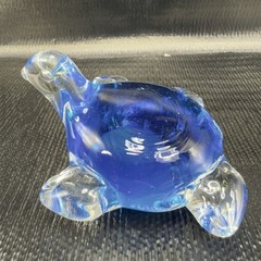 Hand Blown Art Glass Blue Turtle Paperweight Figure Hand Made Glassware Decor