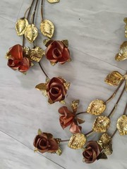 Vintage Brass Metal Wall Hangings, 19″ Set of 2. Copper Roses, MCM