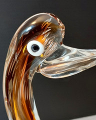 Unique Pair of Murano Hand Blown Swans/Ducks in Amber Tones and Bubbled Design
