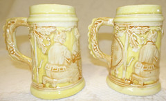 Occupied Japan Vintage Yellow Ceramic Stein Beer Mug 5” Tall Bar Motif Raised- 2
