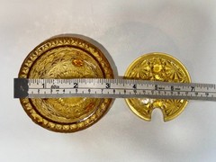 EAPG Glass 3 Footed Bowl Amber Daisy & Button Cauldron Dish with lid 3” VTG