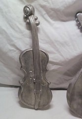 Vintage 1960s Royal Cast Metal Bass Guitar and Mandolin Wall Hangings Art