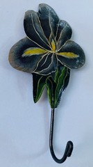 Vintage Toleware Iris Flower Wall Hook Cottagecore Gardencore 10.5”