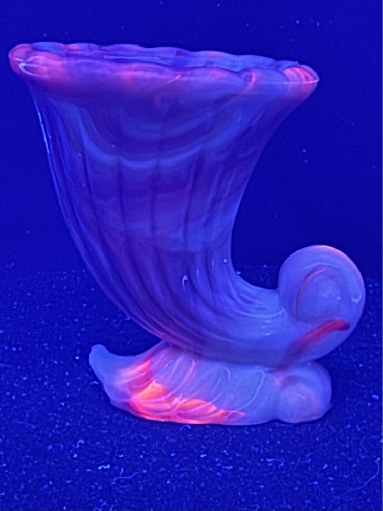Vintage 1940s Akro Agate Slag Cadmium Glass Cornucopia Toothpick Holder