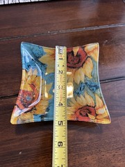 Prima Design Trinket Bowl Dish Glass Blue with Sunflowers