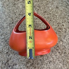 VINTAGE CORONET CZECHOSLOVAKIA ART POTTERY BRIDES BASKET Orange w/Black Trim