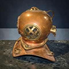 Vintage Copper & Brass Diving Helmet | Nautical | Rolex Submariner Display | 7″