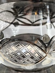 Hand Blown Egyptian Art Glass Brandy Snifters Platinum Etched Set of 4