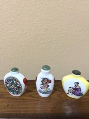 VTG Qianlong Sign Chinese Oriental Snuff 3 Perfume Bottle Enamel/Copper JADE CAP