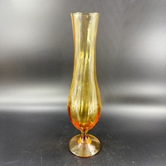 Vintage Venetian Amber Art Glass Vase With Made In Italy Sticker Footed Vase VTG