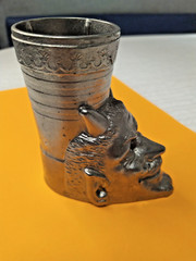 Vintage Devil Mephistopheles Metal Pencil Holder Cup Heavy Cast Metal Desk Decor