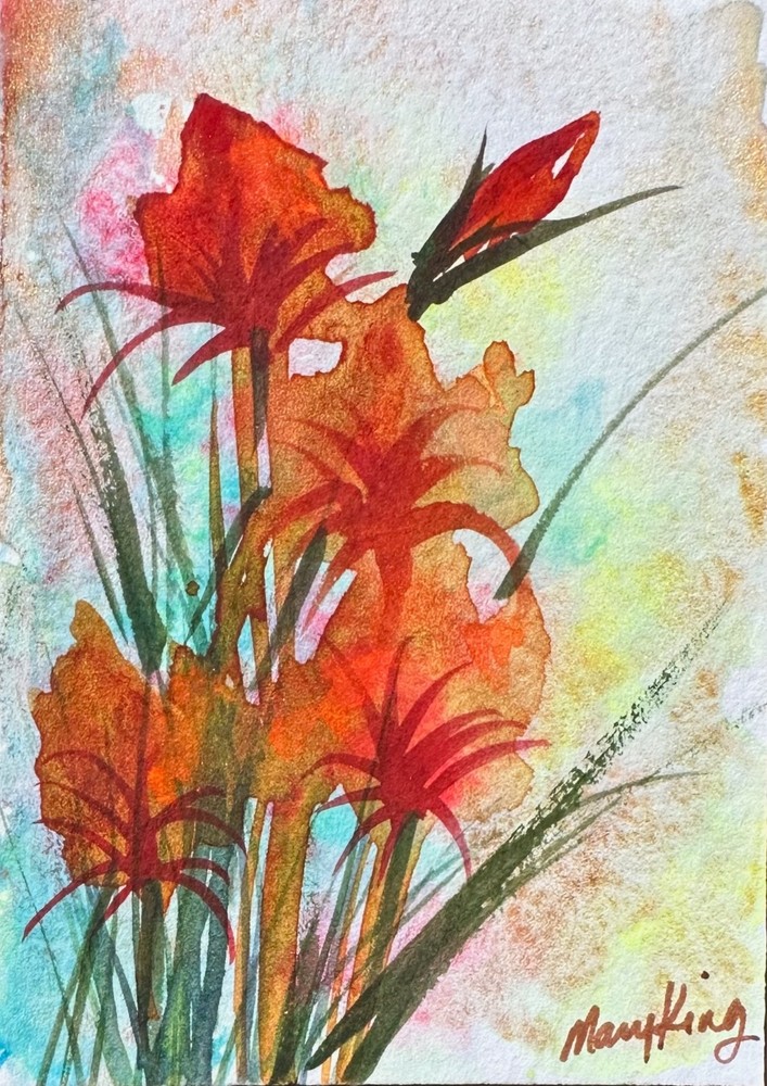 ACEO Original Watercolor Painting by Mary King – Orange Flowers